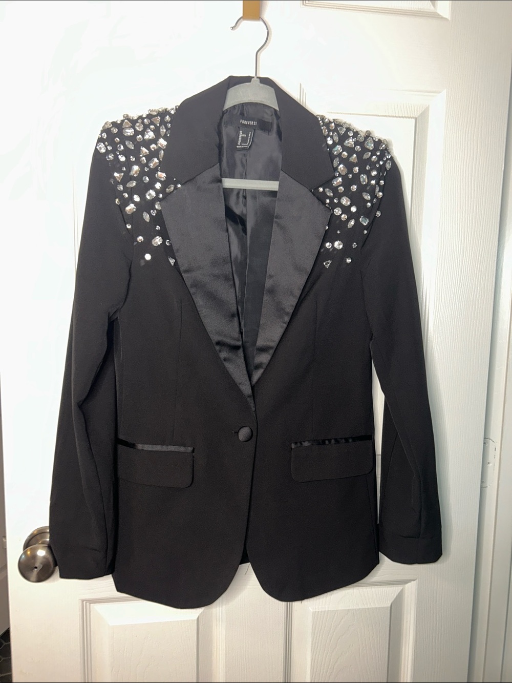 Embellished Black Women's Blazer - Formal Jacket with Crystal Shoulders